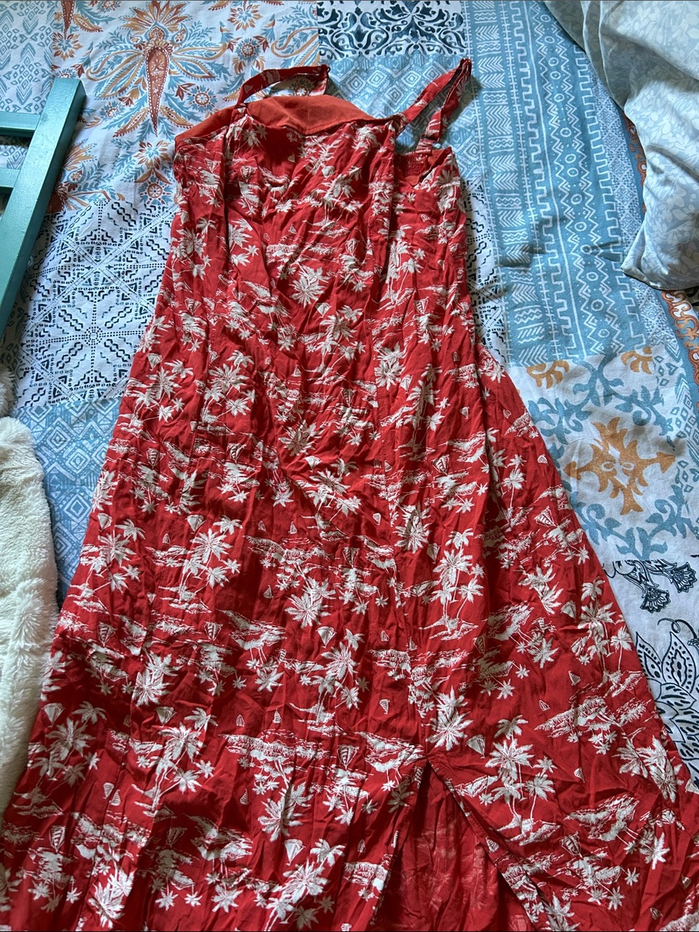 Old Navy Coral Red Smocked Sundress with White Accent